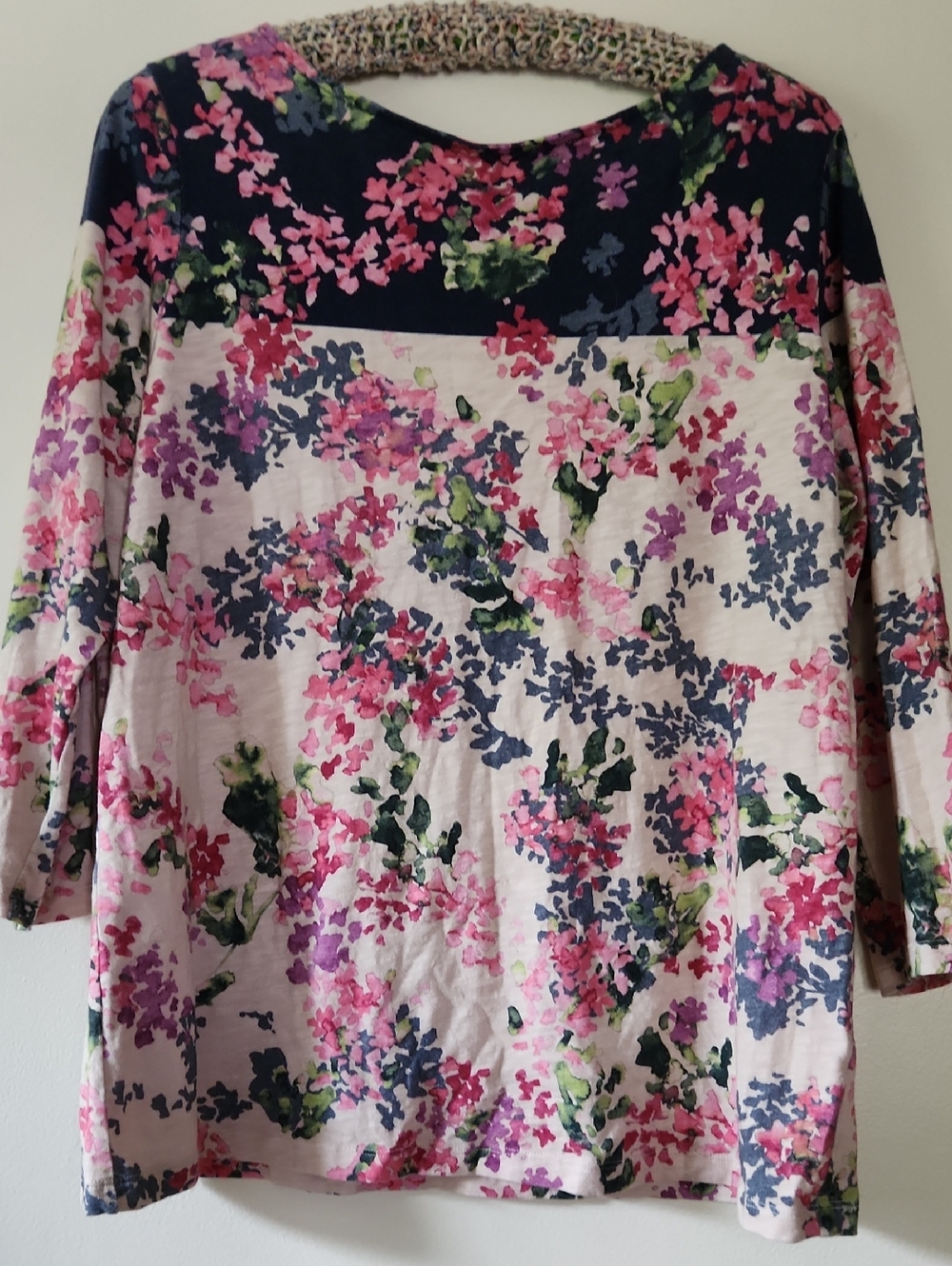 Land's End Navy Yoke Floral Tunic in Pink and Green